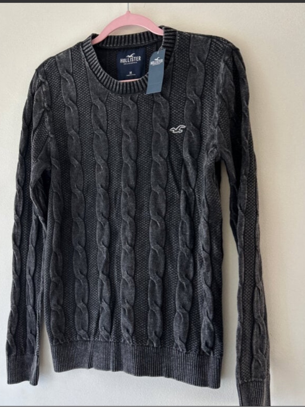 Hollister Men’s Charcoal Cable Knit Crewneck Sweater